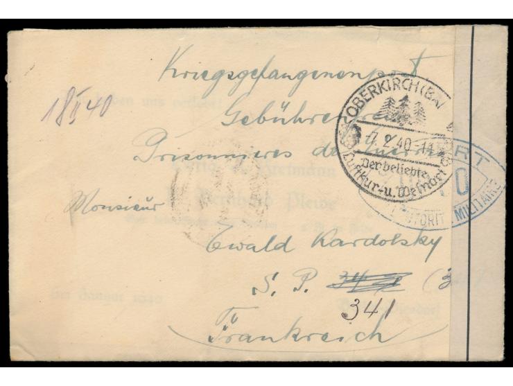Brief mit Ortswerbestempel &nbsp;Oberkirch (Baden) &nbsp;7.2.40 &nbsp;an einen deutschen Kriegsgefangenen in Frankreich &nbsp