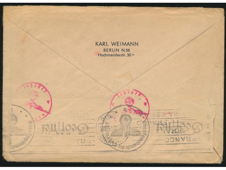 unfrankierter  Luftpostbrief  mit Stempel  Berlin N 103  11.2.45 an einen Angehörigen der deutschen Wehrmacht im spanischem  