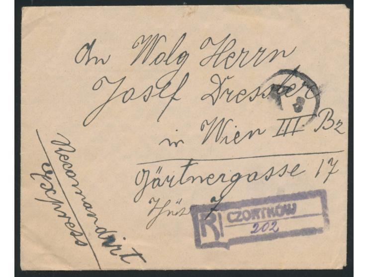 2 x 15 H., 20 H. und 25 H. &quot;Adler&quot; rückseitig auf &nbsp;Express-R-Brief &nbsp;nach Wien, Stempel &nbsp;Czortkow &nb