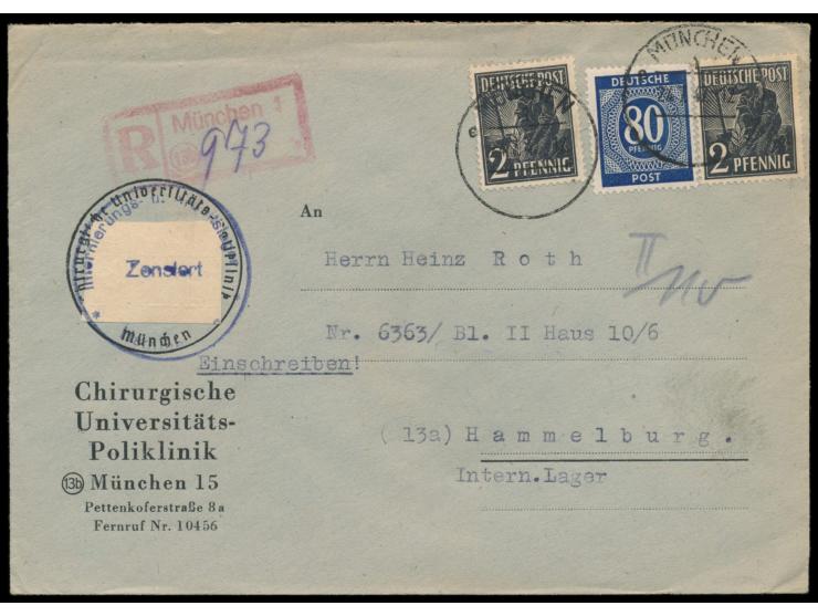 Zwei Einschreibbriefe  an den Gefangenen Heinz Roth im  Internierungslager Hammelburg:  1 x als Behördenbrief der Universität