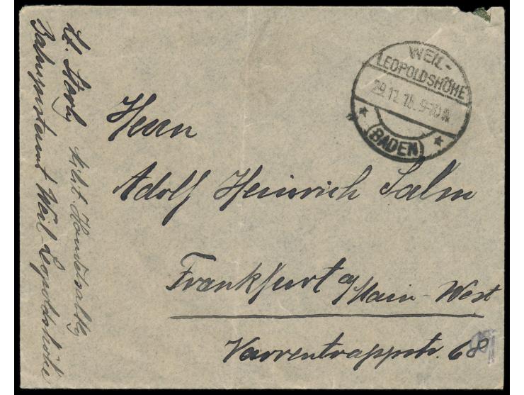 Brief aus Bern / Schweiz mit vorderseitig Absenderangabe &quot;Lt. Storby (?) Milit. Handelsabteilung, Bahnpostamt Weil-Leopo