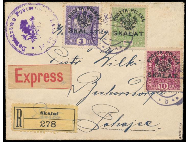 Lokalausgabe Skalat:  Österreich-Marken 3 H. - 20 H. und 30 H., 40 H. und 60 H. mit  Handstempelaufdruck  von Skalat beidseit