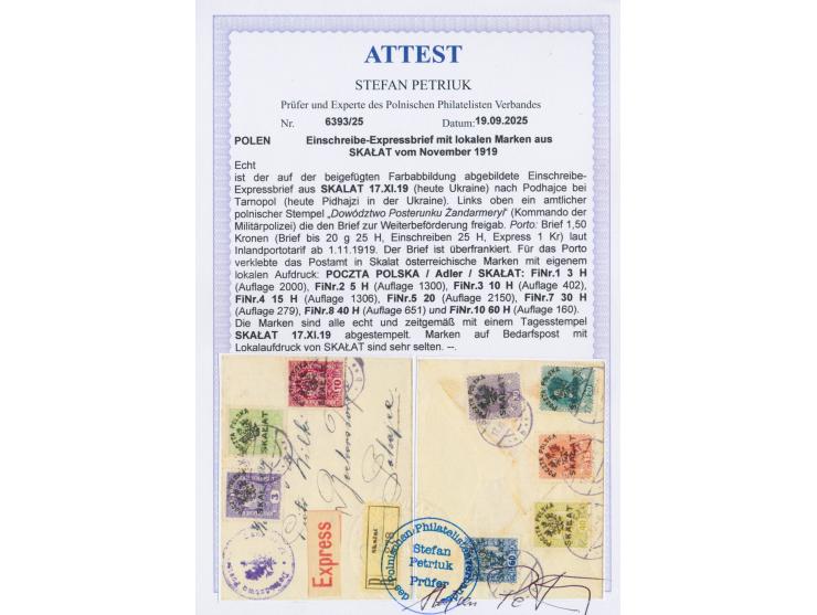 Lokalausgabe Skalat:  Österreich-Marken 3 H. - 20 H. und 30 H., 40 H. und 60 H. mit  Handstempelaufdruck  von Skalat beidseit