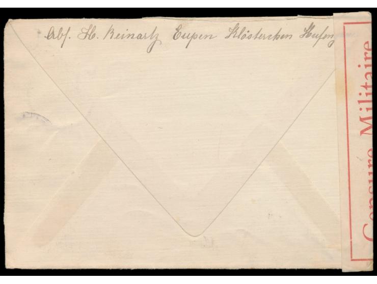 Rheinland-Besetzung, &nbsp;15 Pf. auf privatem Brief mit Stempel &nbsp;Eupen &nbsp;27.12.18 nach Würzburg, links weißer Versc