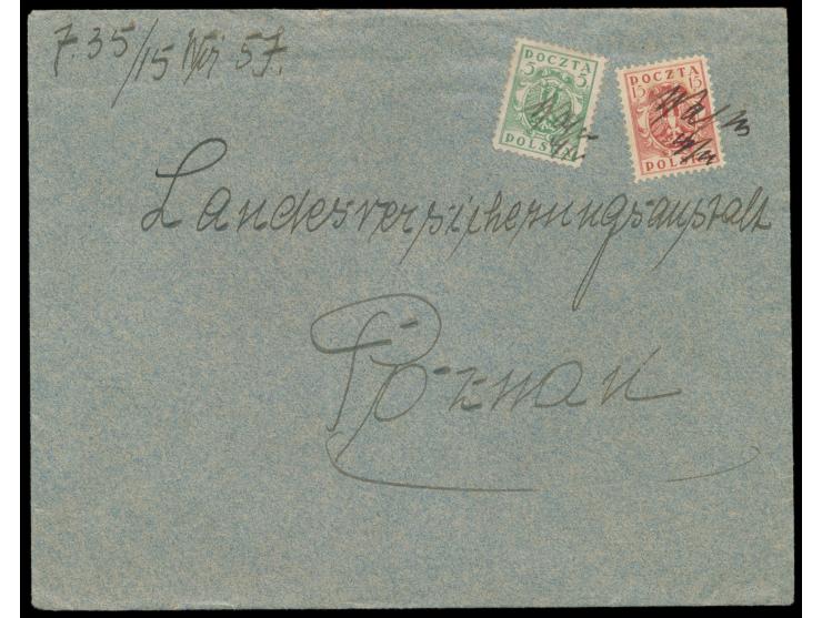 5 f und 15 f mit seltener  handschriftlicher Notentwertung "Wapno 2.10" auf unverschlossenem Brief nach Poznan, Bedarf
Stichw