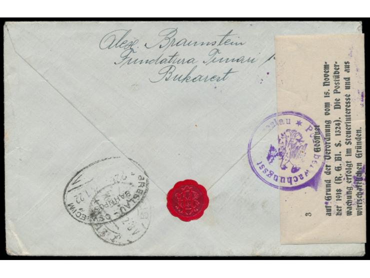 3 x  Rumänien  2 Lei auf Einschreibbrief aus Bukarest nach Leipzig, handschriftlicher R-Vermerk, rückseitig Bahnpoststempel B