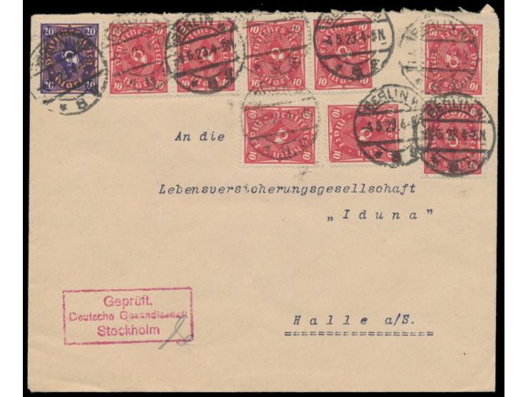 Brief der deutschen Gesandtschaft in Stockholm nach Halle, vorderseitig roter R3  Geprüft / Deutsche Gesandtschaft / Stockhol