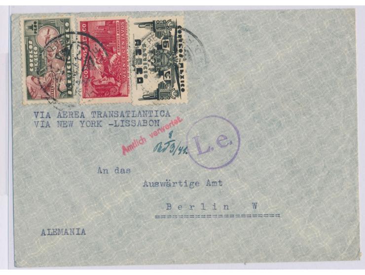 Mexico &nbsp;5 C., 20 C. und 1 P. auf Luftpostbrief mit Stempel &nbsp;Mexico &nbsp;6.1.41 an das Auswärtige Amt in Berlin, Ab