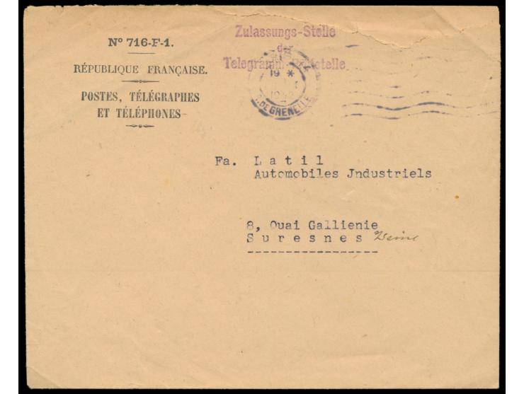 französischer Postsache-Umschlag mit Absender-L3  Zulassungs-Stelle der Telegramm-Prüfstelle,  Maschinenstempel Paris ?.1.194