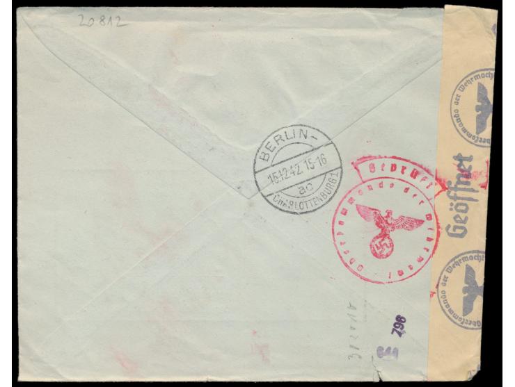 Kroatien &nbsp;3 K. und 2 x 5 K. auf &nbsp;Einschreibbrief &nbsp;mit Stempel &nbsp;Zagreb &nbsp;9.12.42 nach Berlin, OKW-Zens