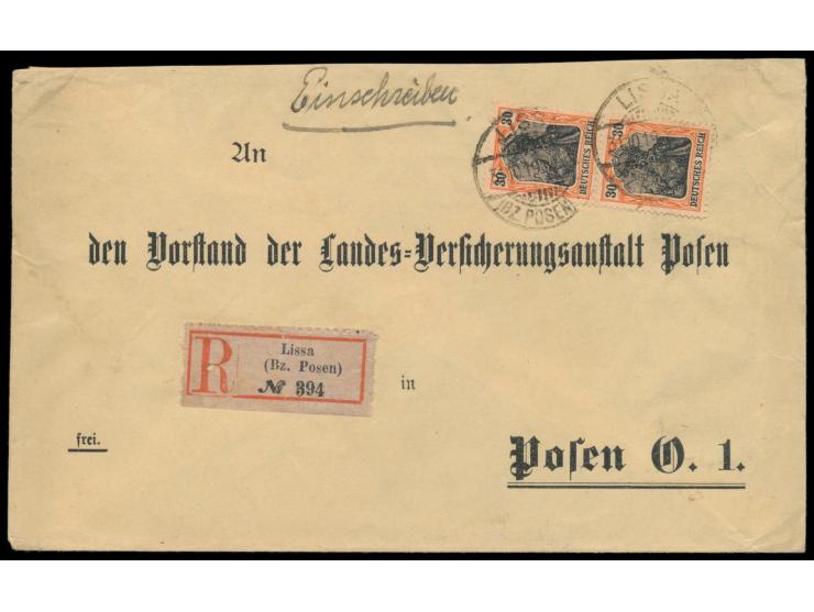 Abtretungsgebiet der Preußischen Provinz Posen: &nbsp;Einschreibbrief aus dem unter deutscher Verwaltung stehenden Teil der P