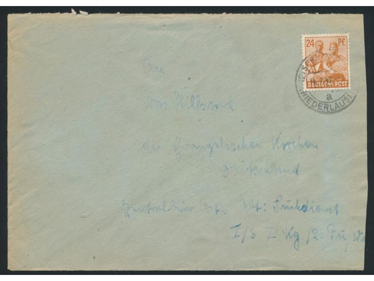 24 Pf. Kontrollrat auf Brief Spremberg (Niederlausitz) 14.7.47 nach Berlin W 15, rückseitig violetter sowjetischer Zensurstem