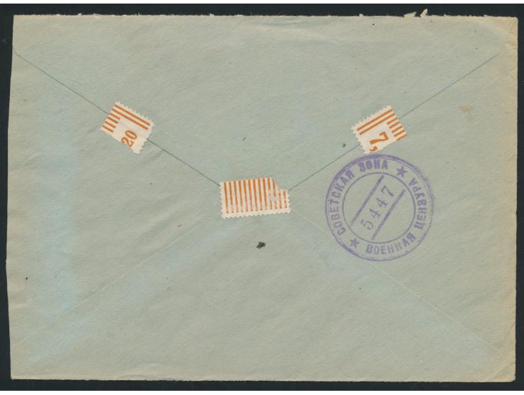24 Pf. Kontrollrat auf Brief Spremberg (Niederlausitz) 14.7.47 nach Berlin W 15, rückseitig violetter sowjetischer Zensurstem