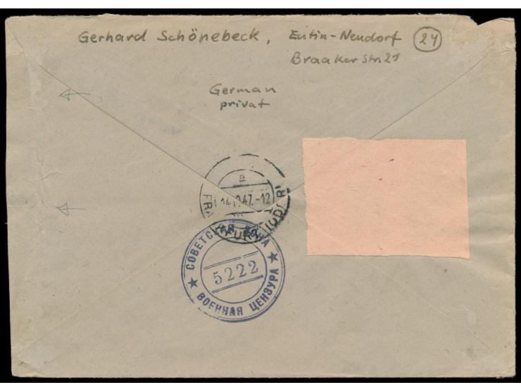 Leipziger Herbstmesse 12 Pf. und 75 Pf. mit Eckrand rechts oben (letztere mit Plattenfehler) auf Einschreibbrief, alter Gitte