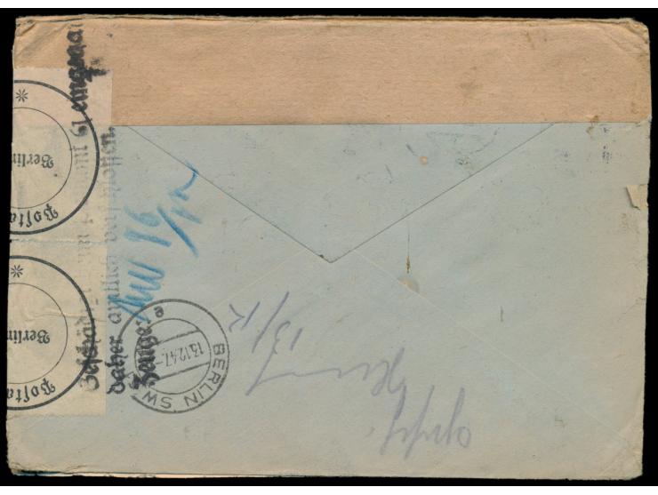 24 Pf. und 84 Pf. auf Einschreibbrief 2. Gewicht aus  Feldberg (Meckl)  nach Berlin SW 61, Ankunftstempel 13.12.47, rechts Po