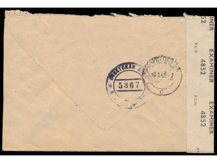 84 Pf. Ziffer auf Einschreibbrief mit Handrollstempel  (10) Lengenfeld (Vogtland) 1  29.1.48 nach Hamburg, rückseitig sowjeti