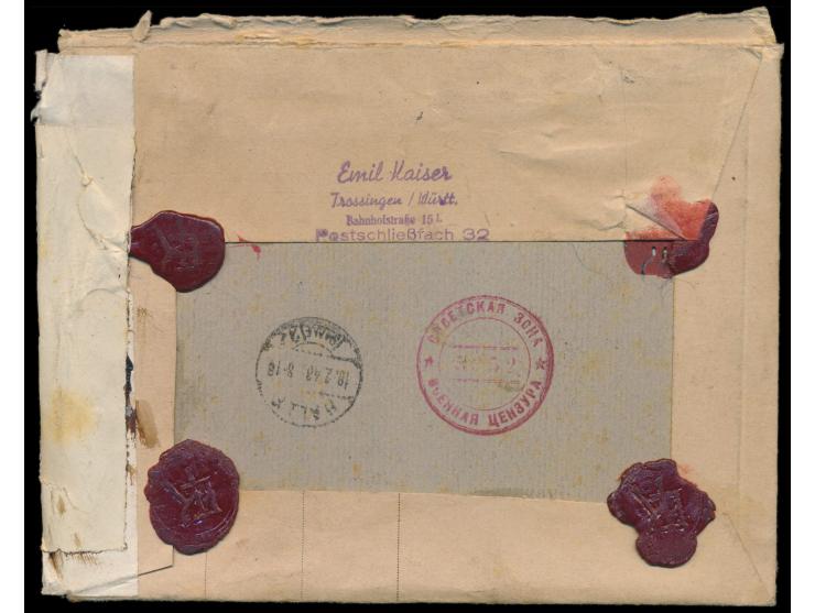 Wertbrief  (Format 18 x 14 cm) mit Württemberg-Frankatur 168 Pf. mit Wertangabe 500 M. und 129 gr. Gewicht, Stempel  Trossing