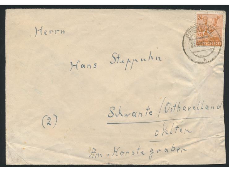 24 Pf. Kontrollrat auf Brief mit Stempel &nbsp;Prenzlau &nbsp;7.5.48 nach (2) Schwante, rückseitig ungewöhnlich großer sowjet