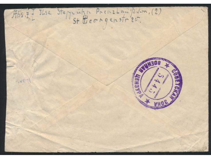 24 Pf. Kontrollrat auf Brief mit Stempel &nbsp;Prenzlau &nbsp;7.5.48 nach (2) Schwante, rückseitig ungewöhnlich großer sowjet