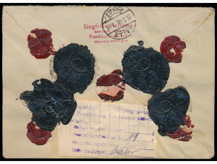 Mischfrankatur 168 Pf. auf Wertbrief mit Wertangabe 500 M., Stempel Frankfurt (Main)-Sindlingen 21.5.48, nach Halle (Saale), 