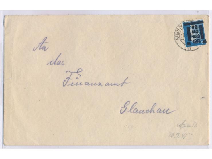 Glauchau,  Einzelfrankatur 25 Pf. auf 20 Pf. auf Brief mit Stempel  Meerane  1.8.45 an das Finanzamt Glauchau, Bedarf
Postlei