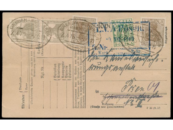 Ehemals Preußische Provinz Posen: &nbsp;3 x weiterverwendeter &nbsp;deutscher Bahnpoststempel Gnesen - Schokken &nbsp;Zug 475