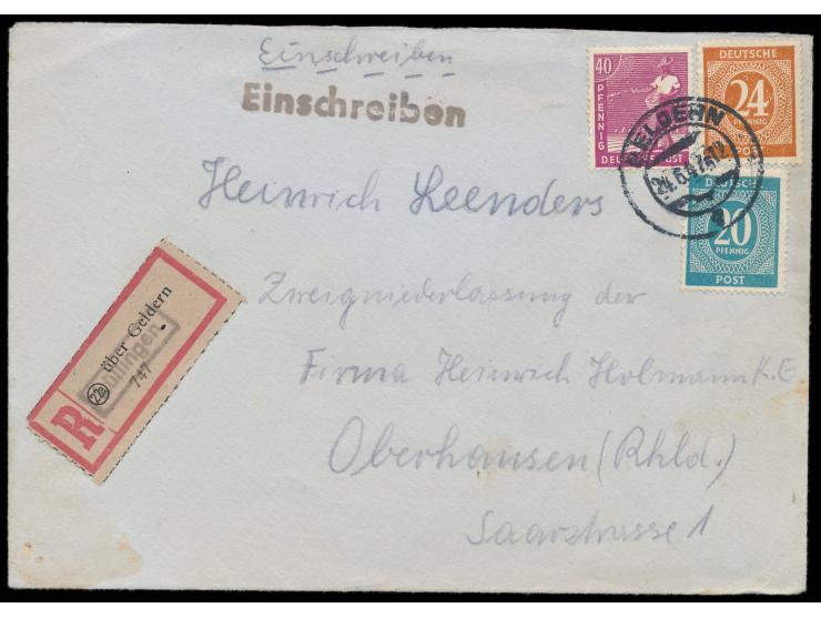 schwarzer Not-R1 der Poststelle I &nbsp;Lüllingen &nbsp;auf &nbsp;R-Zettel &quot;(22a) über Geldern&quot; &nbsp;auf Einschrei