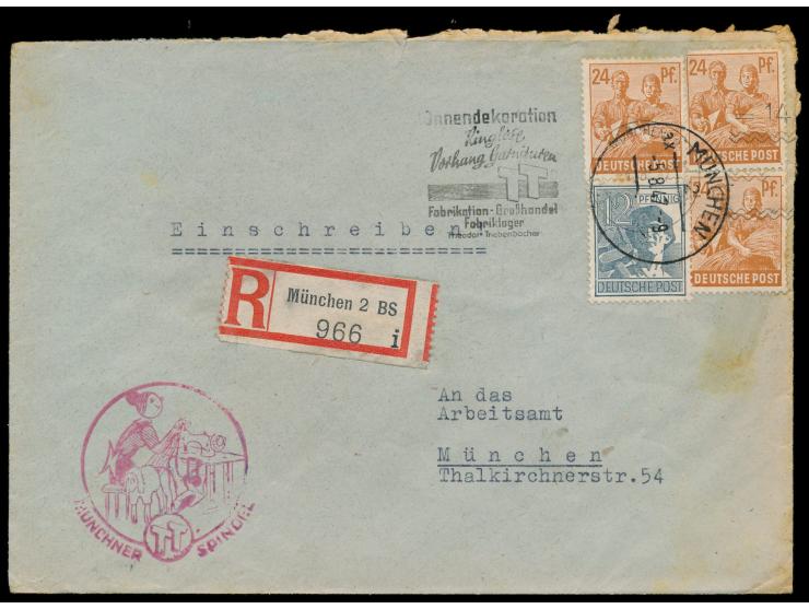 Orts-Einschreibbrief mit 12 Pf. und 3 x 24 Pf. (als Fernbrief frankiert), vorausentwertet mit  Freimarkenstempler Nr. 14?   v