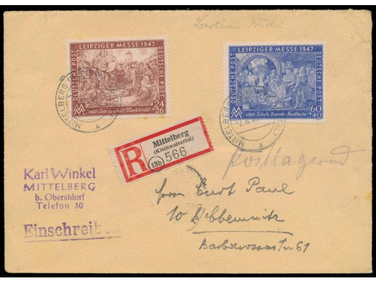 Kleinwalsertal:  24 Pf. (3 winzige Stockflecke in der Zähnung) und 60 Pf.  Leipziger Frühjahrsmesse 1947  portorichtig auf  E