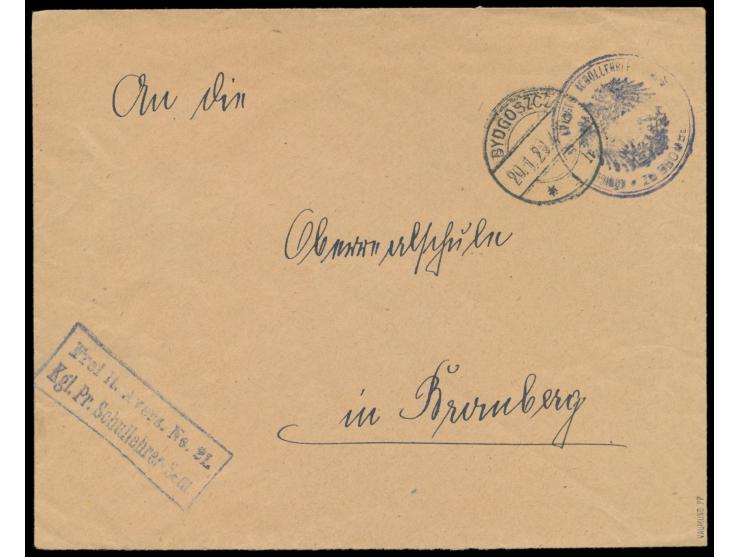 Westpreußisches Abtretungsgebiet, &nbsp;aptierter deutsche Stempel &nbsp;Bydgoszcz 1 h &nbsp;20.1.20 auf &nbsp;Orts-Dienstbri