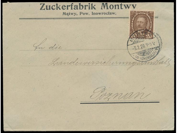 Westpreußisches Abtretungsgebiet: &nbsp;20 f Sejm auf Firmenbrief der Zuckerfabrik Montwy, weiterverwendeter deutscher Stempe