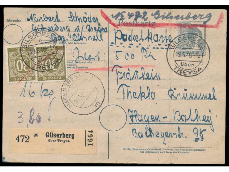 Ganzsache 12 Pf.  Arbeiter   mit Zusatzfrankatur 2 x 30 Pf. Ziffer und 2 Pf., 6 Pf., 12 Pf. und 12 x 24 Pf. Arbeiter als  Not