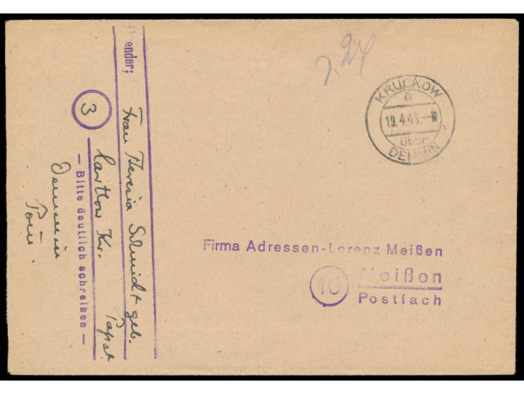 seltener Stempel der kurz nach Kriegsende wieder aufgehobenen PSt I  Kruckow über Demmin  19.4.46 und handschriftlicher Gebüh