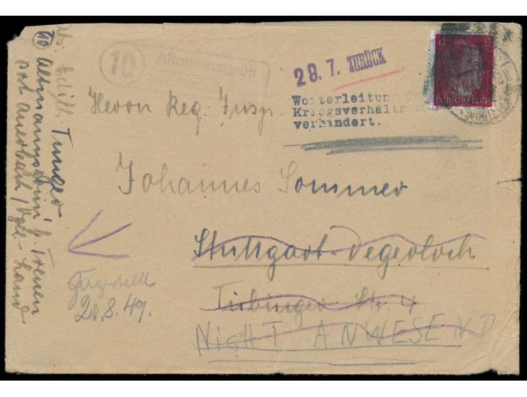 12 Pf. Hitler auf Brief mit PSt II-Stempel &nbsp;(10) Altmannsgrün über Auerbach (Vogtl.) &nbsp;und Stempel &nbsp;Aurbach (Vo