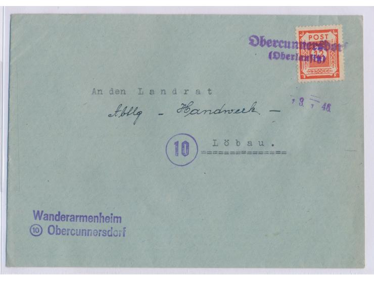 violetter Not-L2 &nbsp;Obercunnersdorf / (Oberlausitz) &nbsp;(Handbuch Typ a) und Datumstempel 13.1.46 auf Brief mit Ostsachs