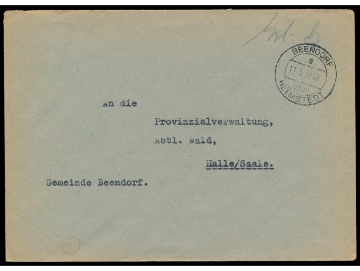 Brief mit Stempel  Beendorf über Helmstedt  11.3.46 und handschriftlich "Gebühr bezahlt" nach Halle. Durch einen Gebietswechs