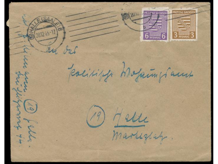 Postmeisterdurchstich Halle 8: &nbsp;3 Pf. und 6 Pf. mit unregelmäßigem &nbsp;Durchstich &nbsp;auf Ortsbrief, Maschinenstempe