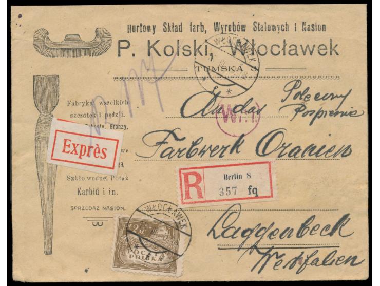 Einzelfrankatur 2 M. auf  Express-Einschreibbrief  mit Stempel  Wloclawek  15.3.20 nach Deutschland, handschriftlicher R-verm