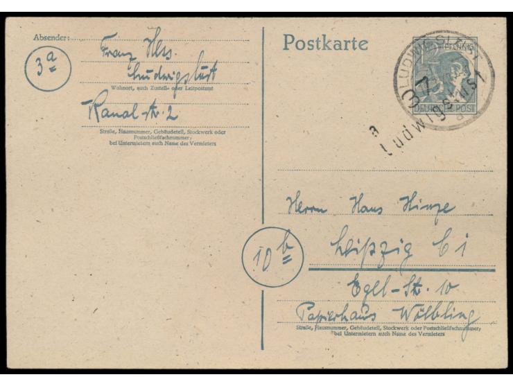 Bezirkshandstempel  a 37 Ludwigslust  auf Ganzsache 12 Pf., Stempel Ludwigslust 10.7.48,  Letzttag,  nach Leipzig, Bedarf
Pos