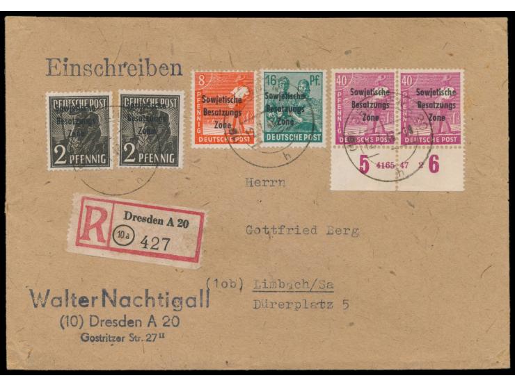 40 Pf. Maschinenaufdruck im waagerechten Unterrandpaar mit  HAN 4165-47 2  zusammen mit 2 x 2 Pf., 8 Pf. und 16 Pf. als porto