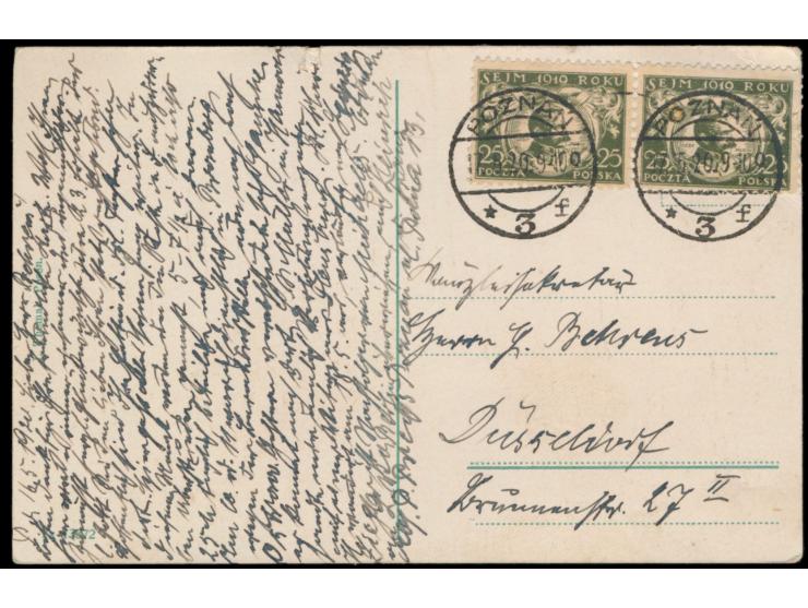 mehrfarbige Ansichtskarte  Posener Guttempler-Logenheim St. Marienstr. 65  (Innenansicht), Frankatur 2 x 25 f Sejm, aptierter