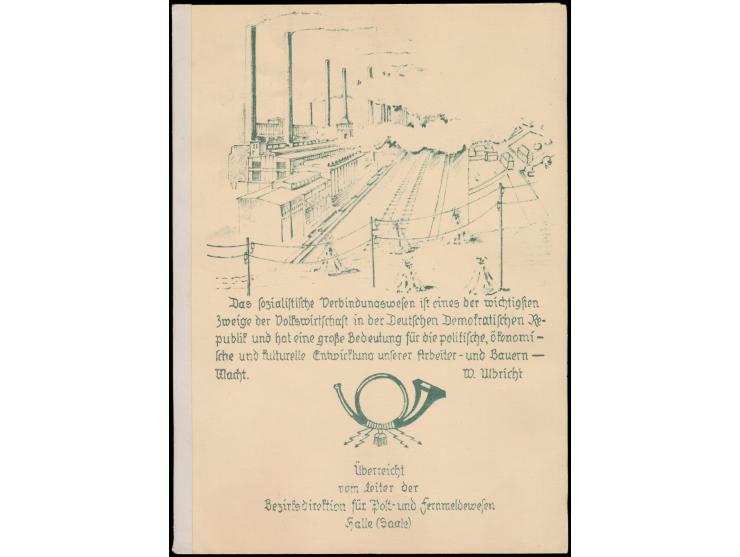 Gedenkblatt  im Format Din A 4   (dreiteiliges Faltblatt) "Überreicht vom Leiter der Bezirksdirektion für Post- und Fernmelde