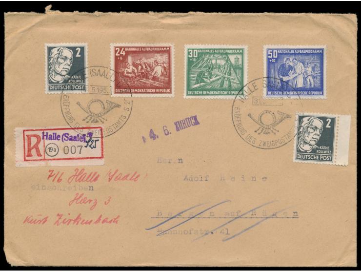Einschreibbrief 2. Gewicht mit Sonderstempel  Halle (Saale) C 2  / Eröffnung des Zweigpostamtes S 25 31.5.1952 nach Bergen au