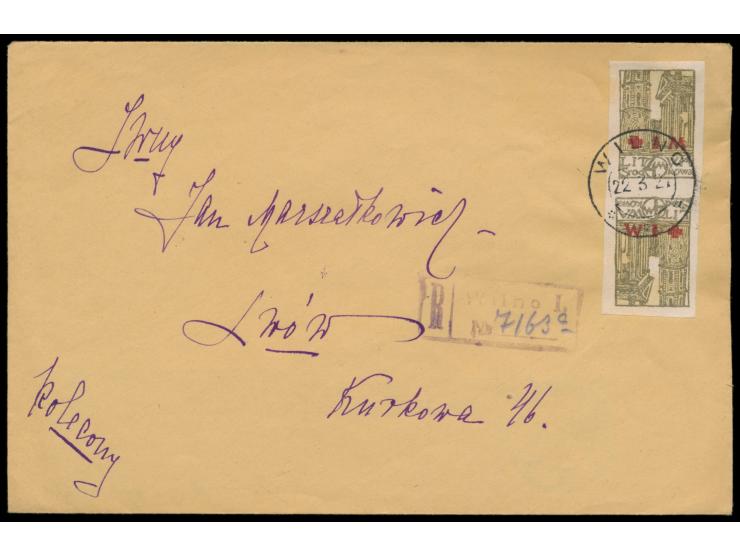 Mittellitauen,  Zuschlagsmarke zugunsten des Polnischen Roten Kreuz 4 M. + 1 M. als senkrechtes  ungezähntes   Kehrdruckpaar 