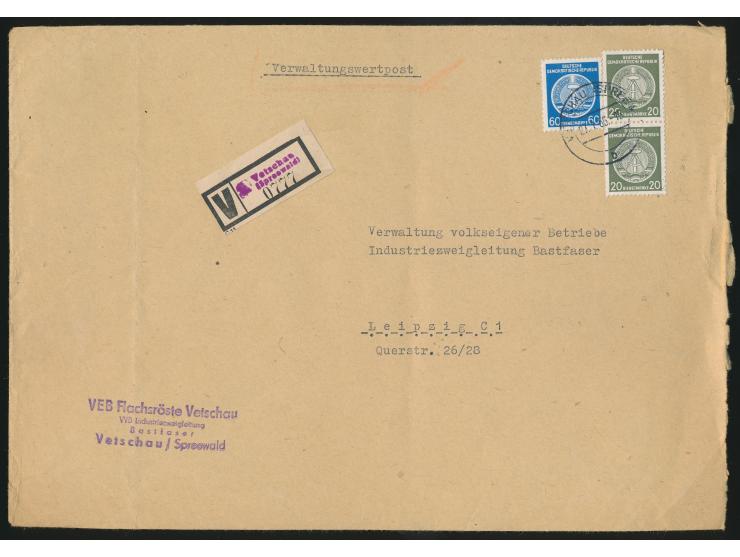 Verwaltungswertpost:  Wertbrief der 2. Gewichtsstufe (Format 25 x 17,7 cm), Dienstmarken-Frankatur 60 Pf. (1. Ausgabe) und 2 