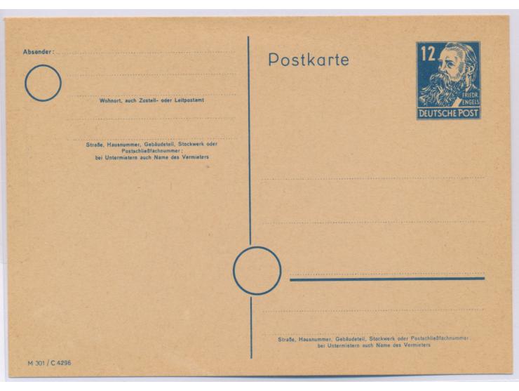 Ganzsache 12 Pf. mit Druckvermerk M 301 / C 4296,  gelbgrün fluoreszierend,  ungebraucht, MiPr. 200 
