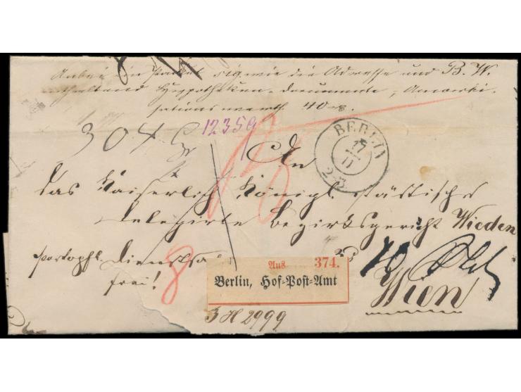 Brustschild  1 Gr., 2 Gr. und 5 Gr. (1 kurzer Zahn) rückseitig auf  Paketbegleitbrief  (Faltbriefhülle) mit als Entwertung se