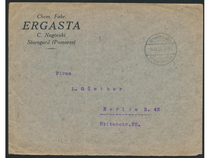 20 x  1.000 M. Kopernikus  rückseitig auf Auslandsbrief nach Berlin, Stempel  Starogard (Pomorze)  9.11.23, portorichtig, Bed