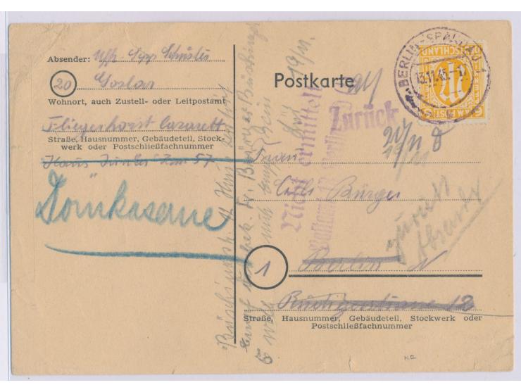 "Reisekarte" auf Goslar nach Berlin, Frankatur  AM-Post  6 Pf. englischer Druck, aufgegeben in Berlin, Stempel  Berlin-Spanda