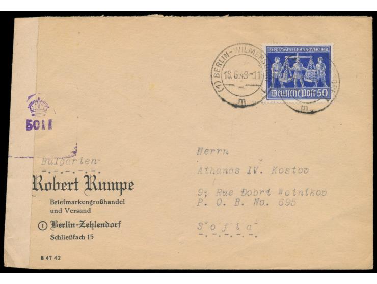 Einzelfrankatur &nbsp;50 Pf. Hannover-Messe &nbsp;auf Auslandsbrief &nbsp;nach Bulgarien, &nbsp;Stempel &nbsp;Berlin-Wilmersd